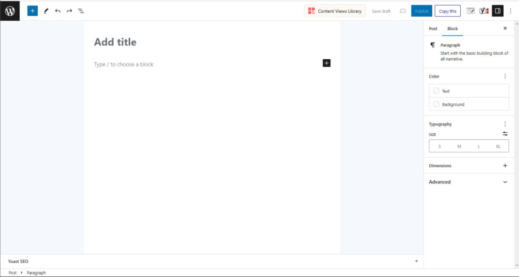 Screenshot of the blank post window